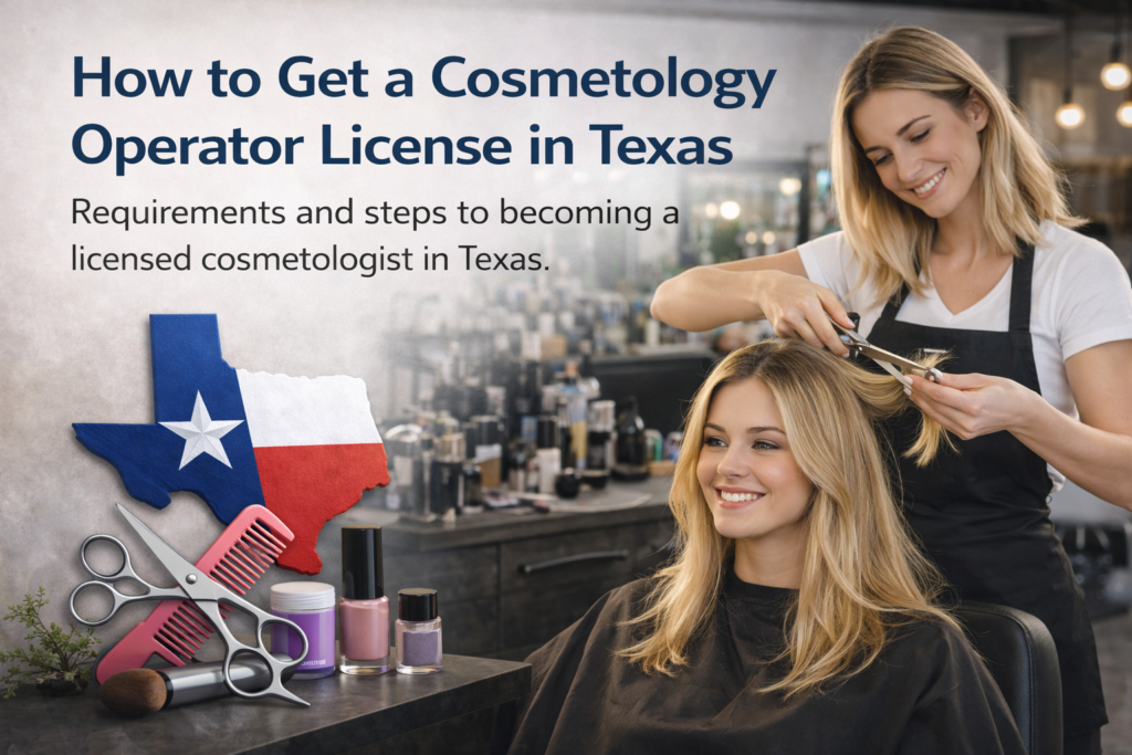 Cosmetology student receiving hair training in a modern Texas salon while learning how to get a cosmetology operator license