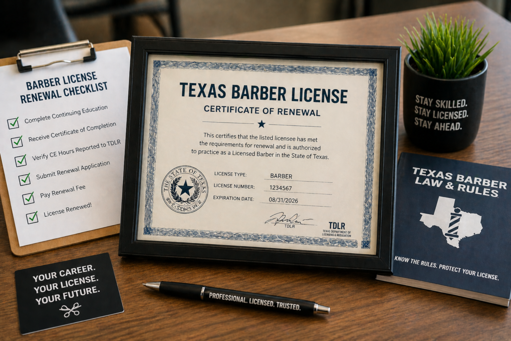 texas barber license renewal certificate completion checklist