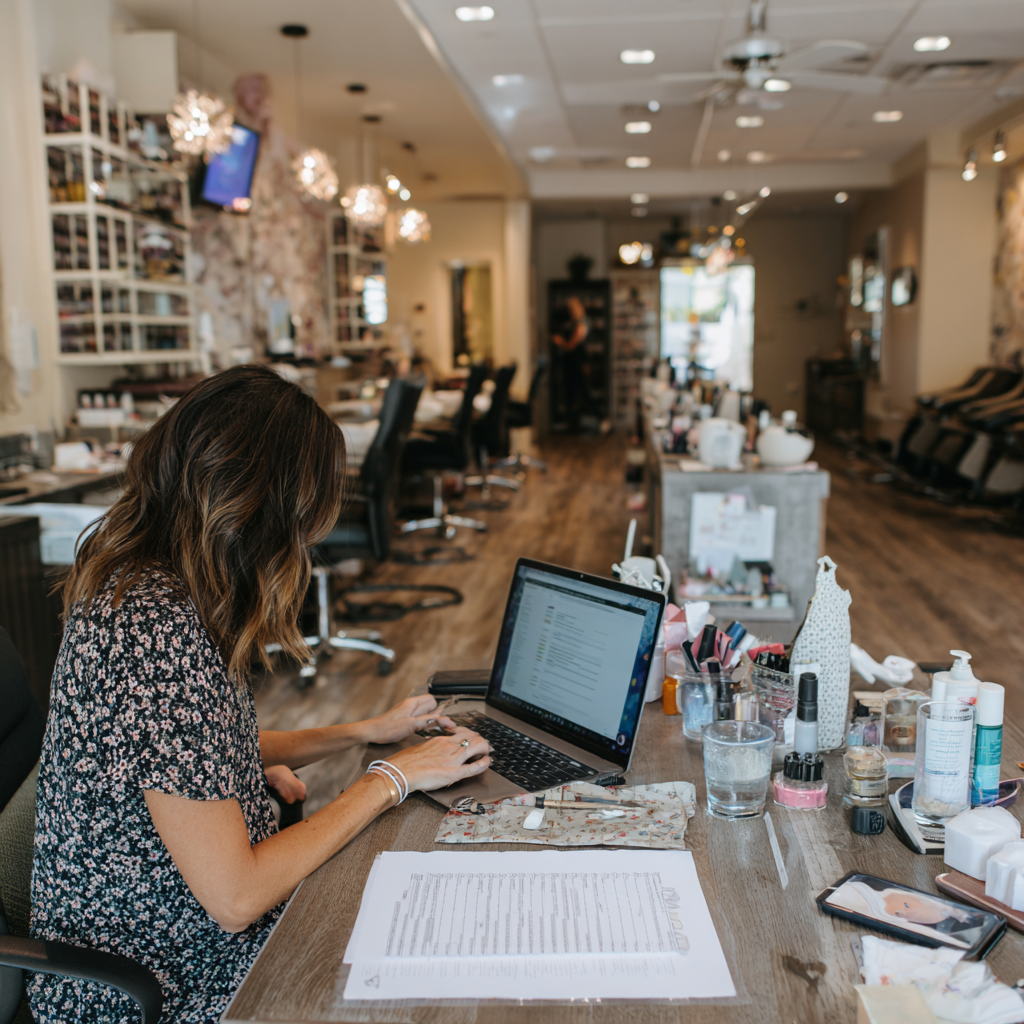 Salon owner reviewing Texas nail salon license requirements