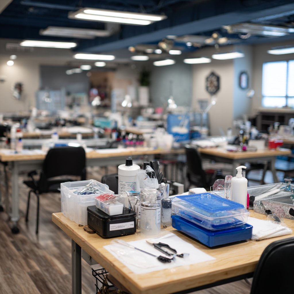 Texas nail technician student practicing manicure skills during state-approved training