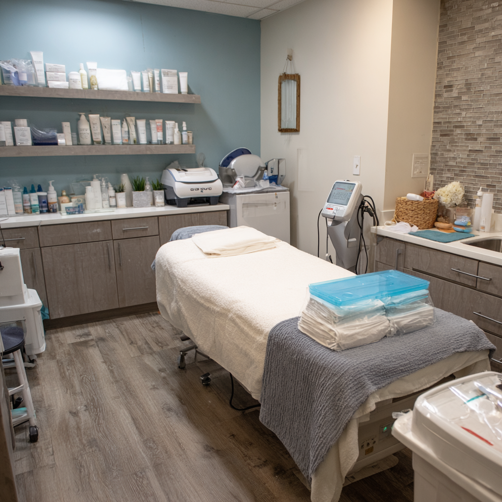 Texas esthetician preparing a clean waxing treatment room