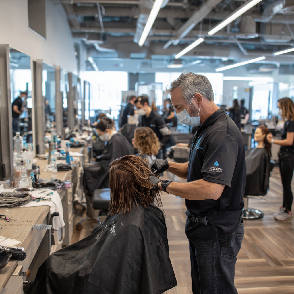 Texas cosmetology educator demonstrating a technique to students