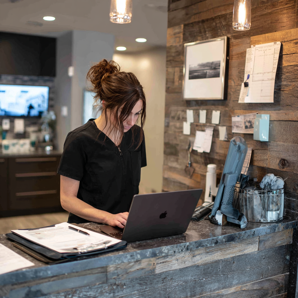 Texas salon worker reviewing TDLR licensing information