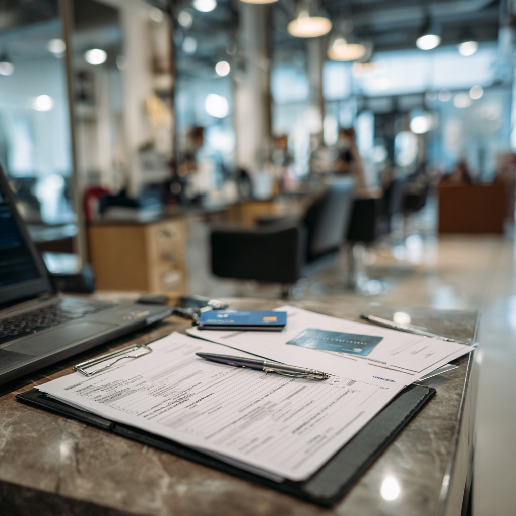 Cosmetology license renewal checklist with CE certificate and laptop