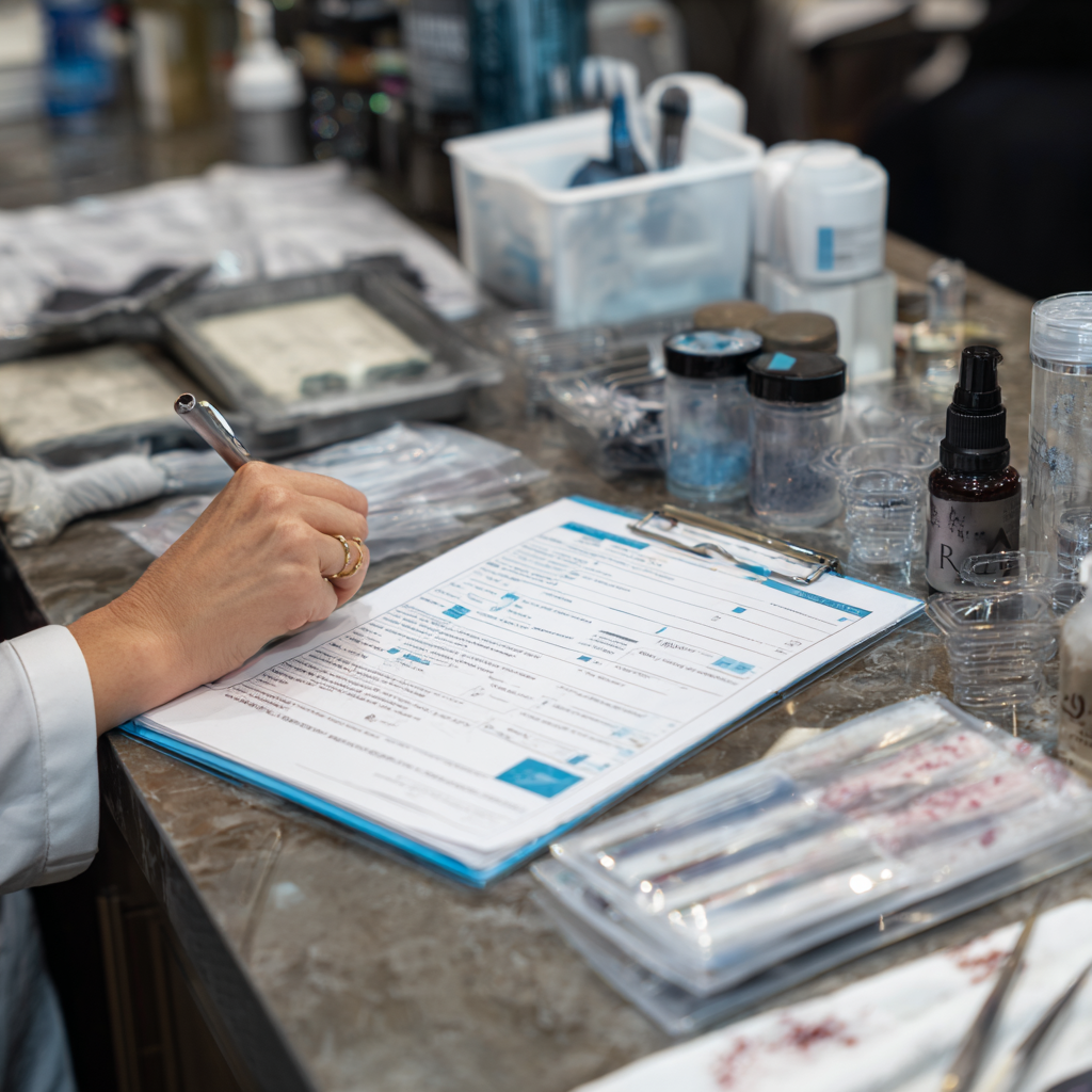 Beauty professional reviewing Texas microblading studio licensing requirements.
