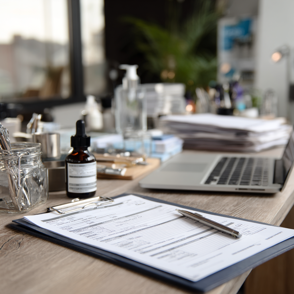 Texas manicurist license application checklist with nail technician tools and documents