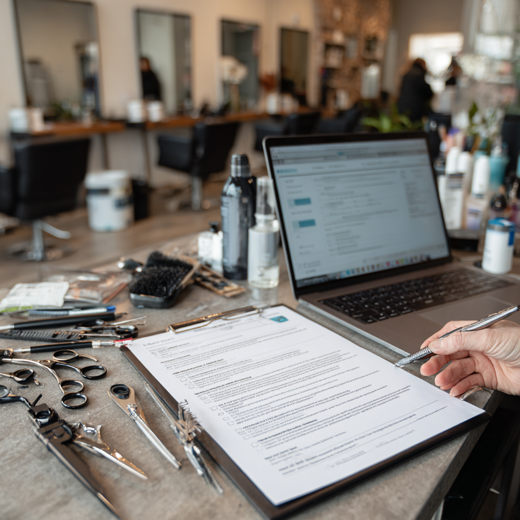 Salon owner reviewing Texas beauty salon license application requirements