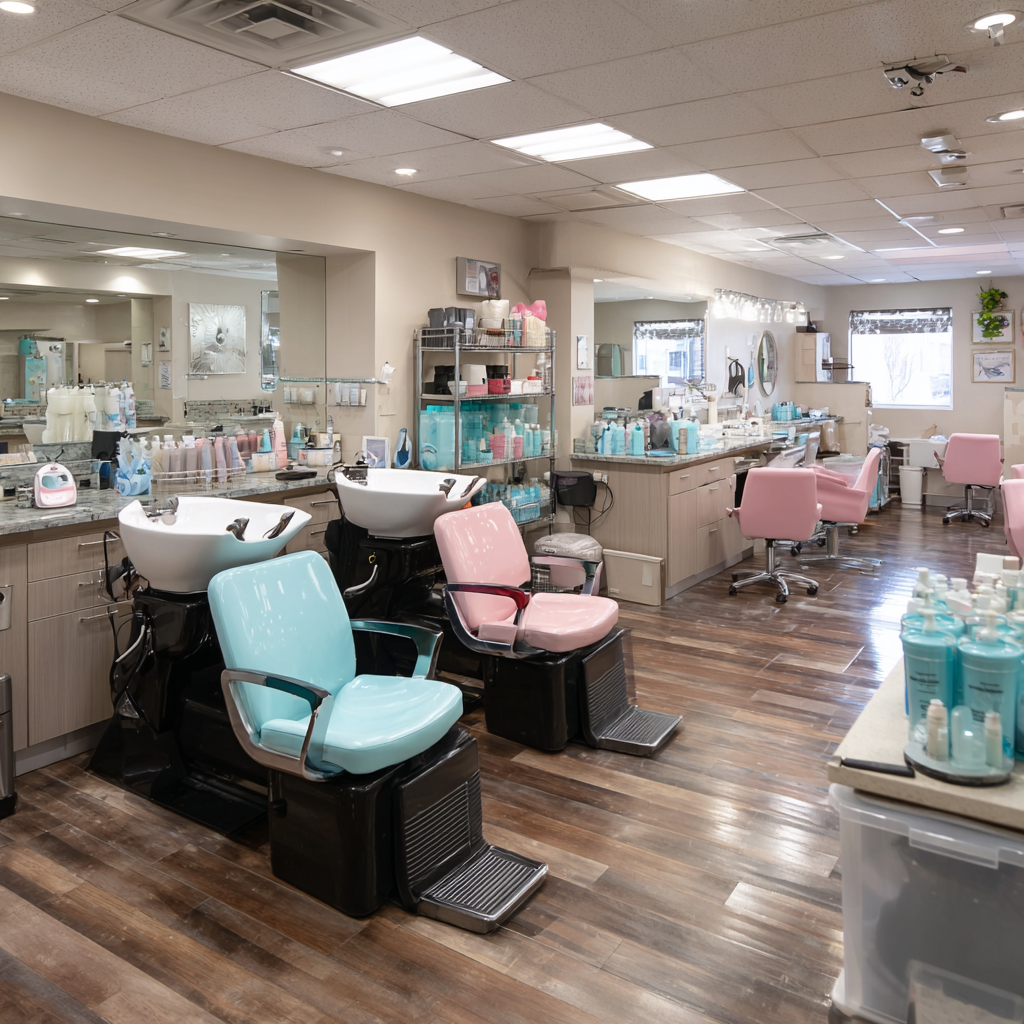 Licensed Texas cosmetology salon with shampoo and styling area