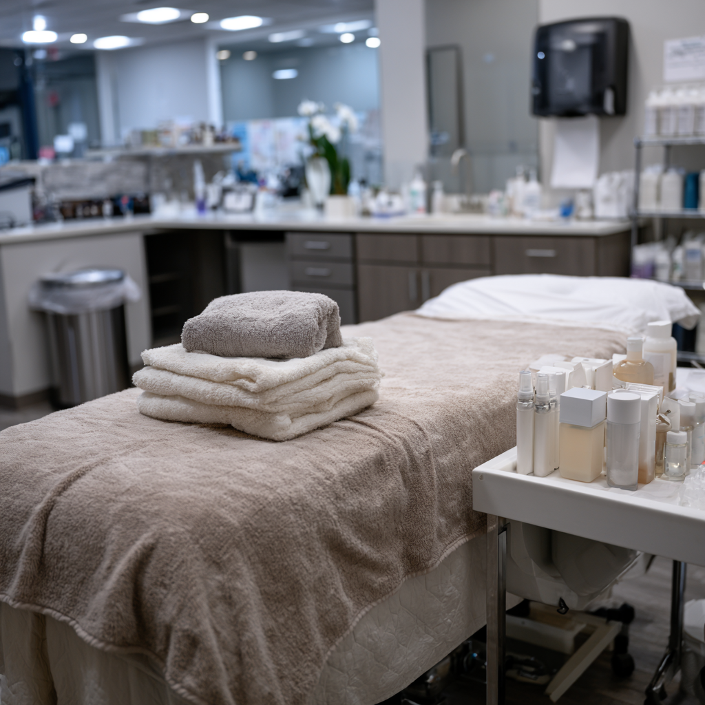 Modern Texas esthetician treatment room prepared for licensed services