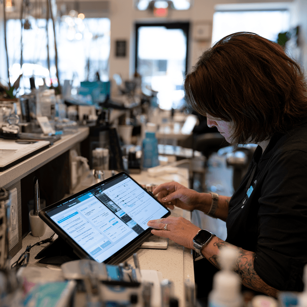 Licensed Texas manicurist sitting at a clean nail station reviewing license requirements