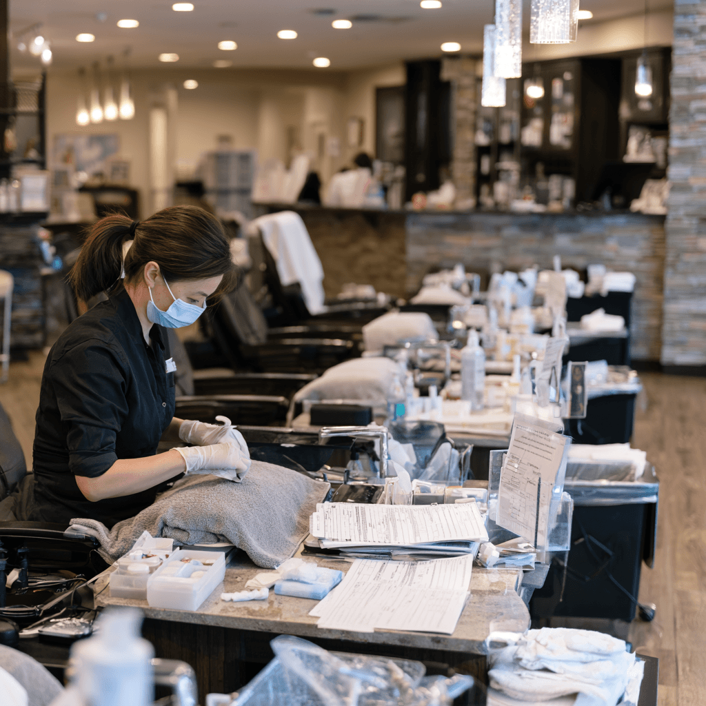 Modern Texas nail salon interior with a manicurist workstation