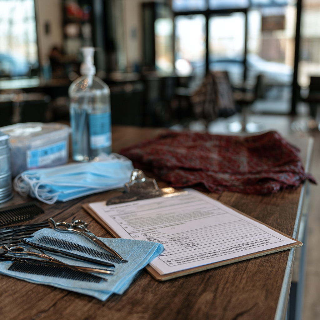Sanitized cosmetology workstation prepared for Texas license renewal compliance