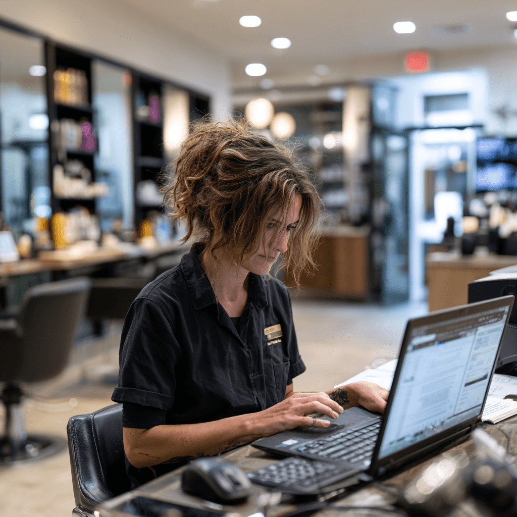 Licensed Texas cosmetology professional reviewing a TDLR-approved continuing education course online