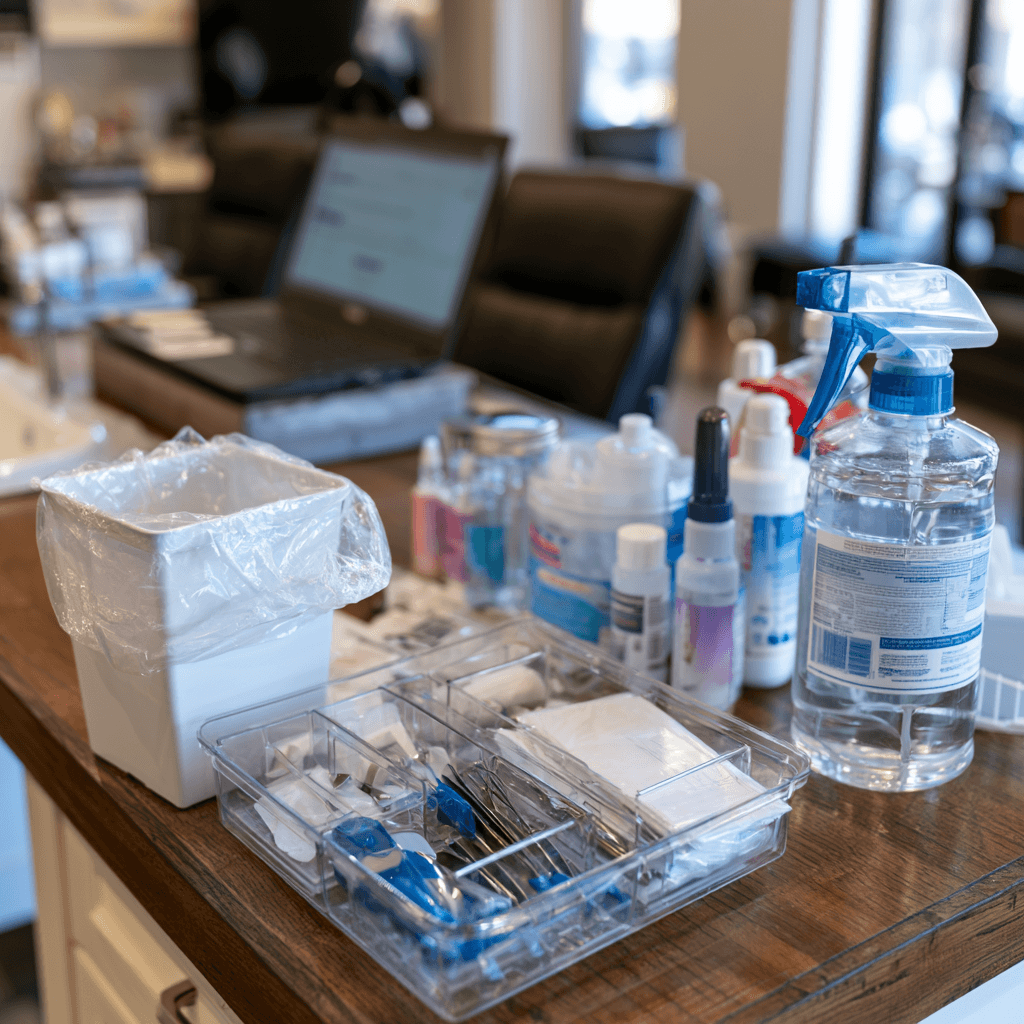 Clean Texas manicure station with sanitized nail tools and online renewal setup