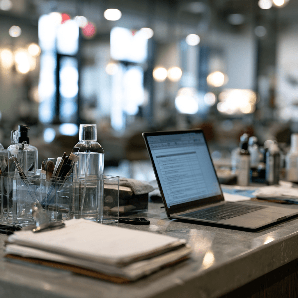 Clean cosmetology workstation with continuing education checklist