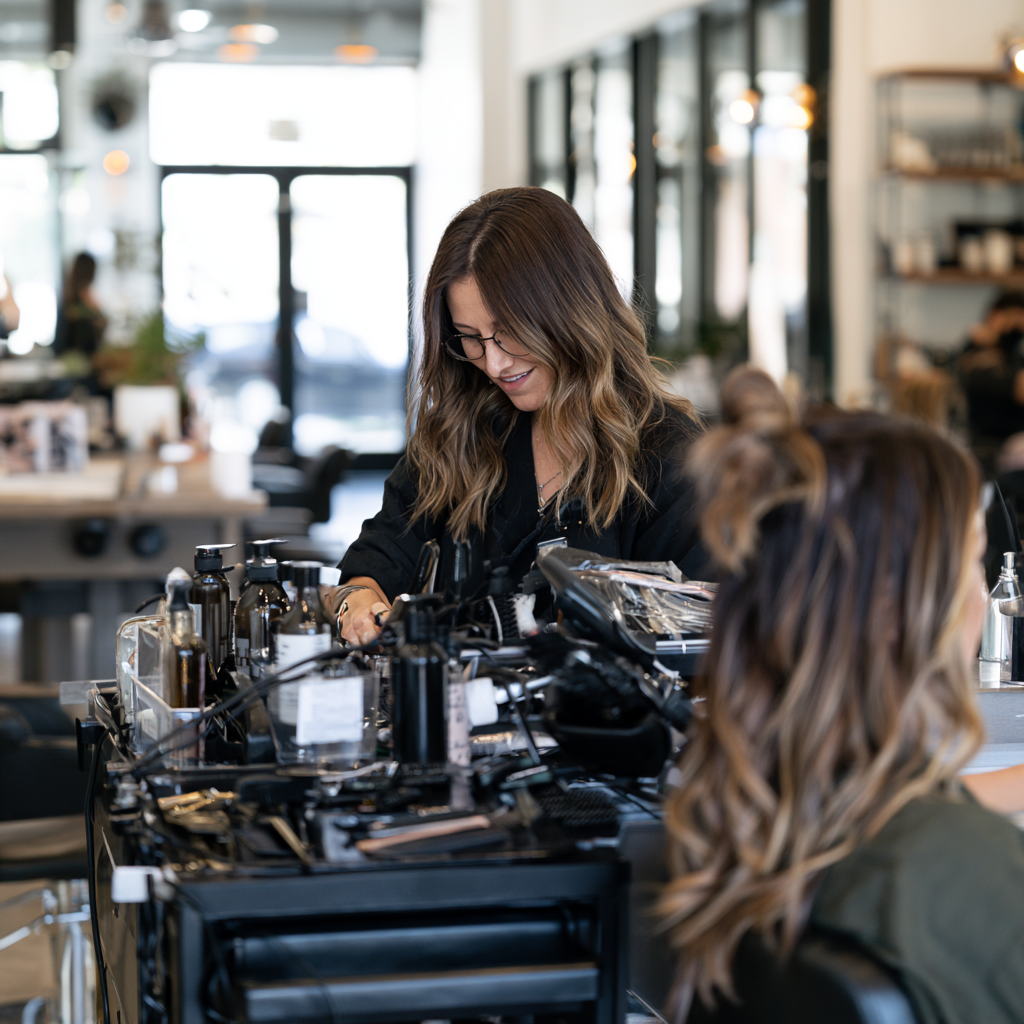 Licensed Texas cosmetologist working in a professional beauty salon