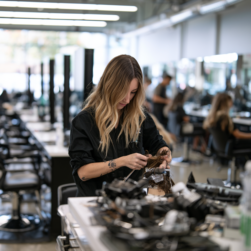 Cosmetology student completing training to get a cosmetology license in Texas