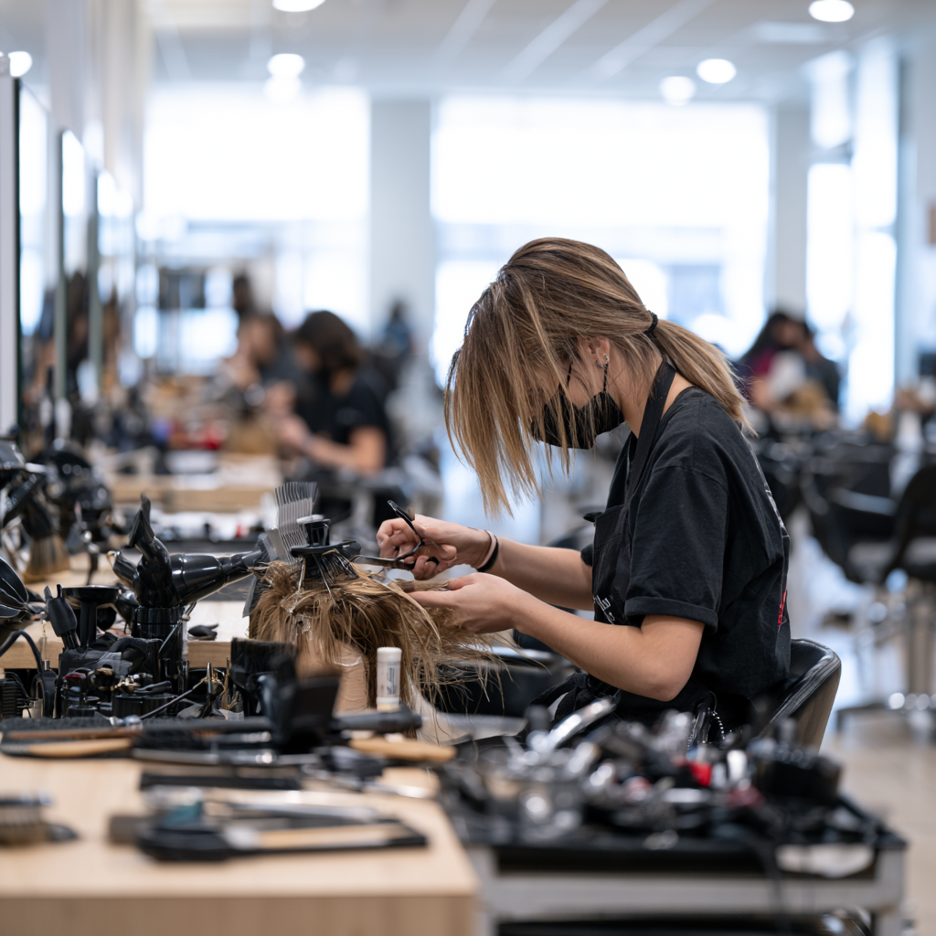Texas cosmetology student completing required school training