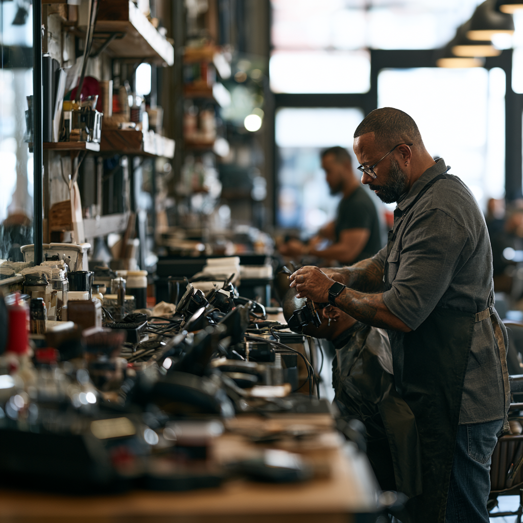 Texas Class A Barber working professionally after completing barber school training.