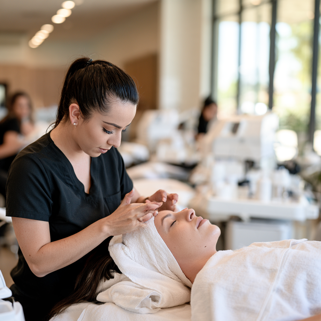 Estudiante preparándose para obtener una licencia de esteticista en Texas